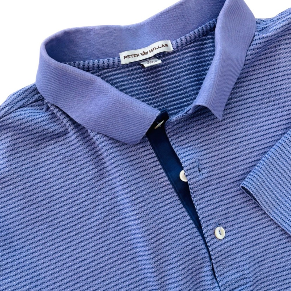 Peter Millar Mens XL Purple Micro Stripe Cotton Short Sleeve Polo Shirt Golf - Picture 4 of 10